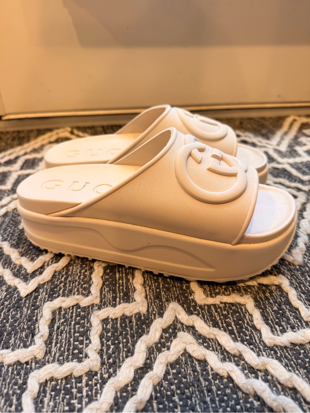 Gucci Cream Platform Slide Mules with Interlocking G